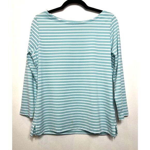 Vineyard Vines Mint & White Striped Sankaty Boat Neck Tee Medium Lightweight Top - Picture 2 of 7